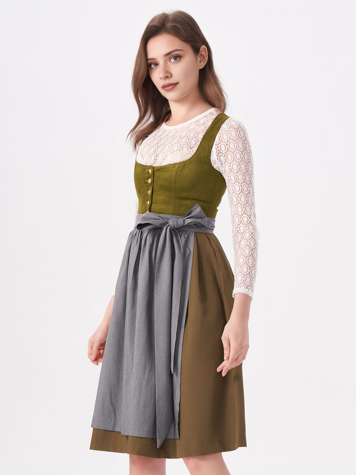 Blau weißes Dirndl mit floralen Details