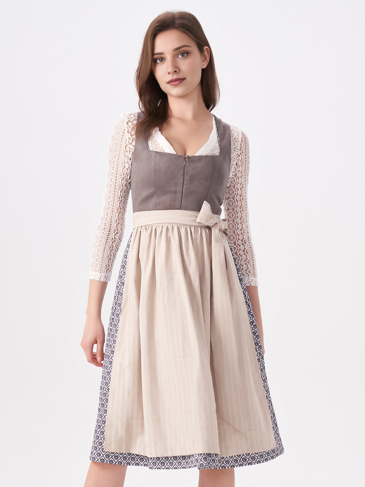 Dirndlbluse hochgeschlossen schwarz in Grau