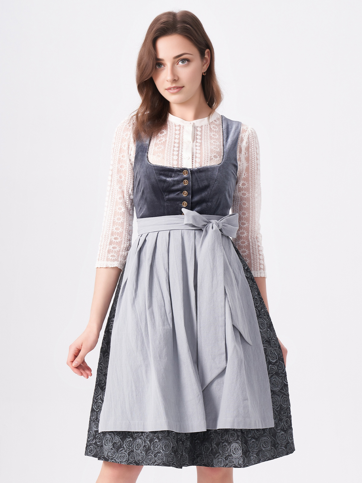 Moderne hochgeschlossene Dirndl Bluse in Blau